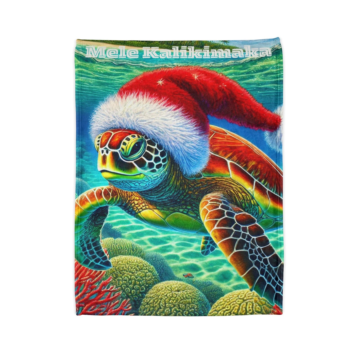 Mele Kalikimaka Hawaii Sea Turtle Fleece Blanket - Christmas Holiday Throw - O'ahu Surf Company