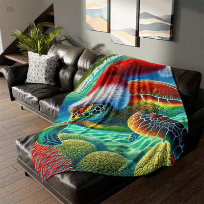 Mele Kalikimaka Hawaii Sea Turtle Fleece Blanket - Christmas Holiday Throw - O'ahu Surf Company