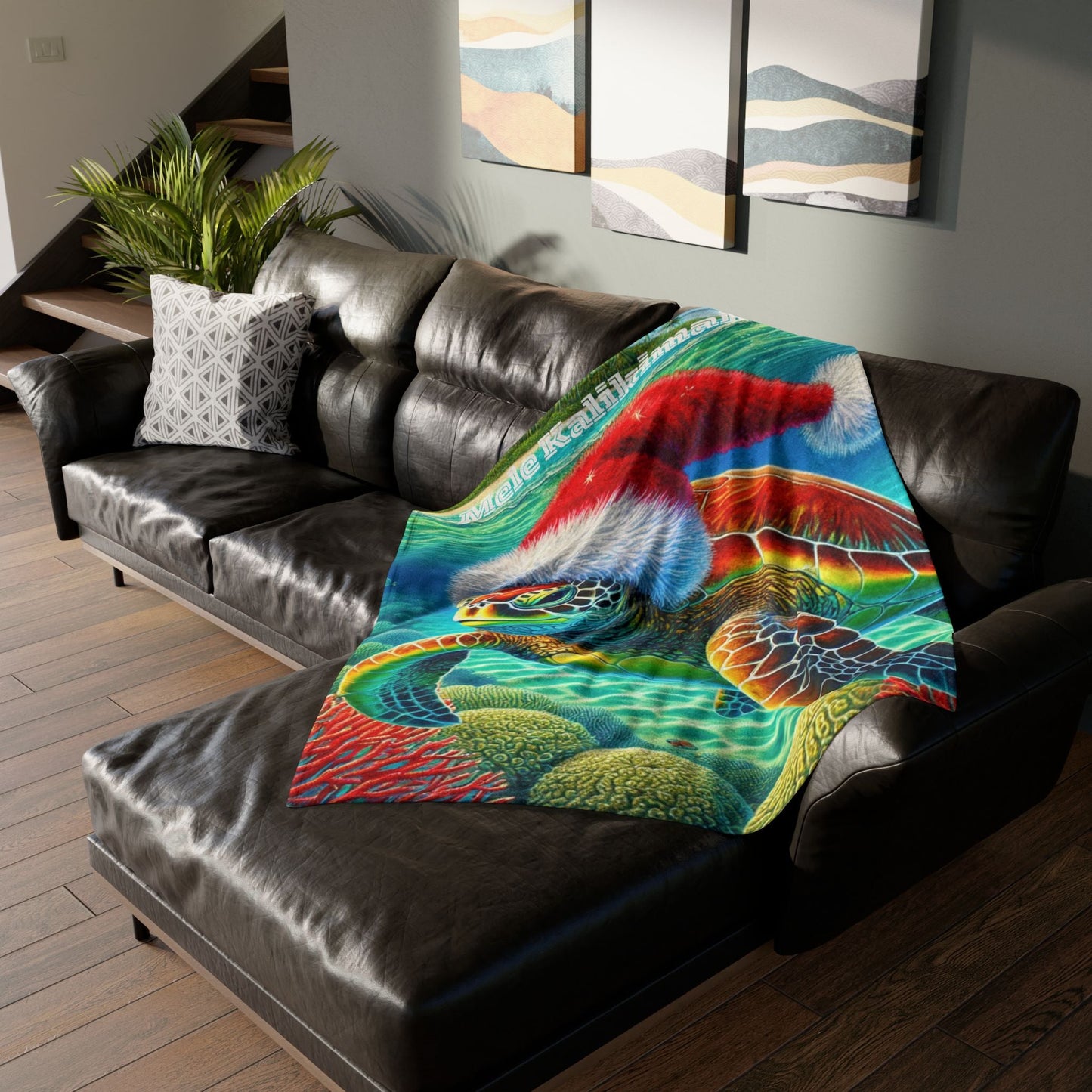 Mele Kalikimaka Hawaii Sea Turtle Fleece Blanket - Christmas Holiday Throw - O'ahu Surf Company