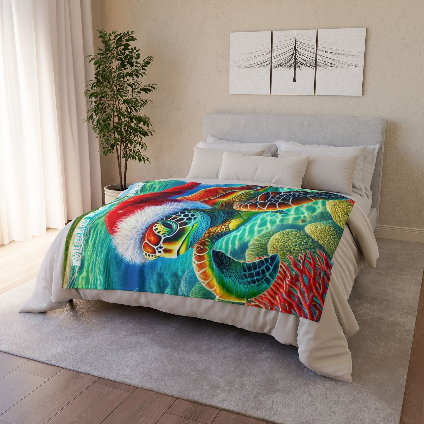 Mele Kalikimaka Hawaii Sea Turtle Fleece Blanket - Christmas Holiday Throw - O'ahu Surf Company