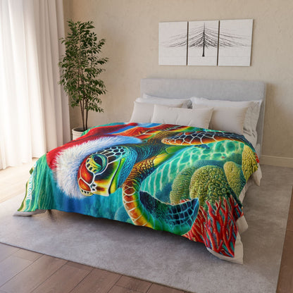 Mele Kalikimaka Hawaii Sea Turtle Fleece Blanket - Christmas Holiday Throw - O'ahu Surf Company