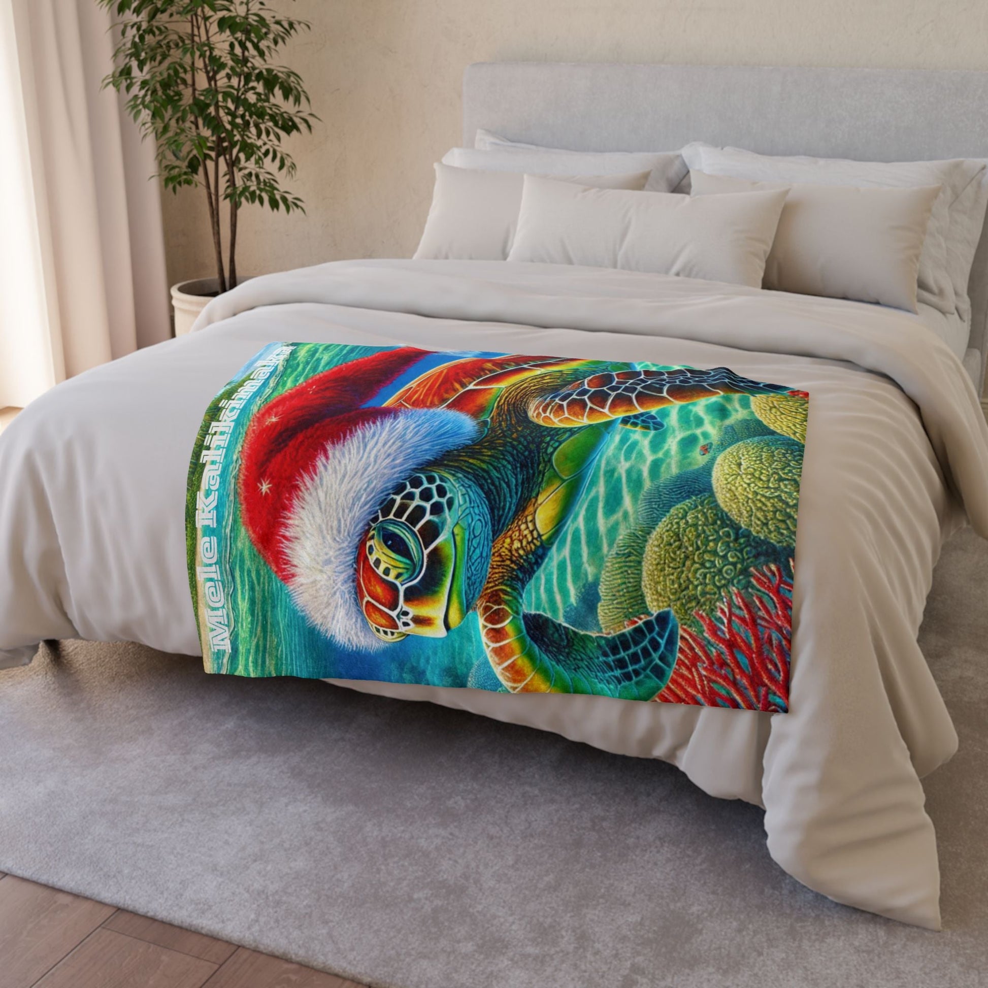 Mele Kalikimaka Hawaii Sea Turtle Fleece Blanket - Christmas Holiday Throw - O'ahu Surf Company