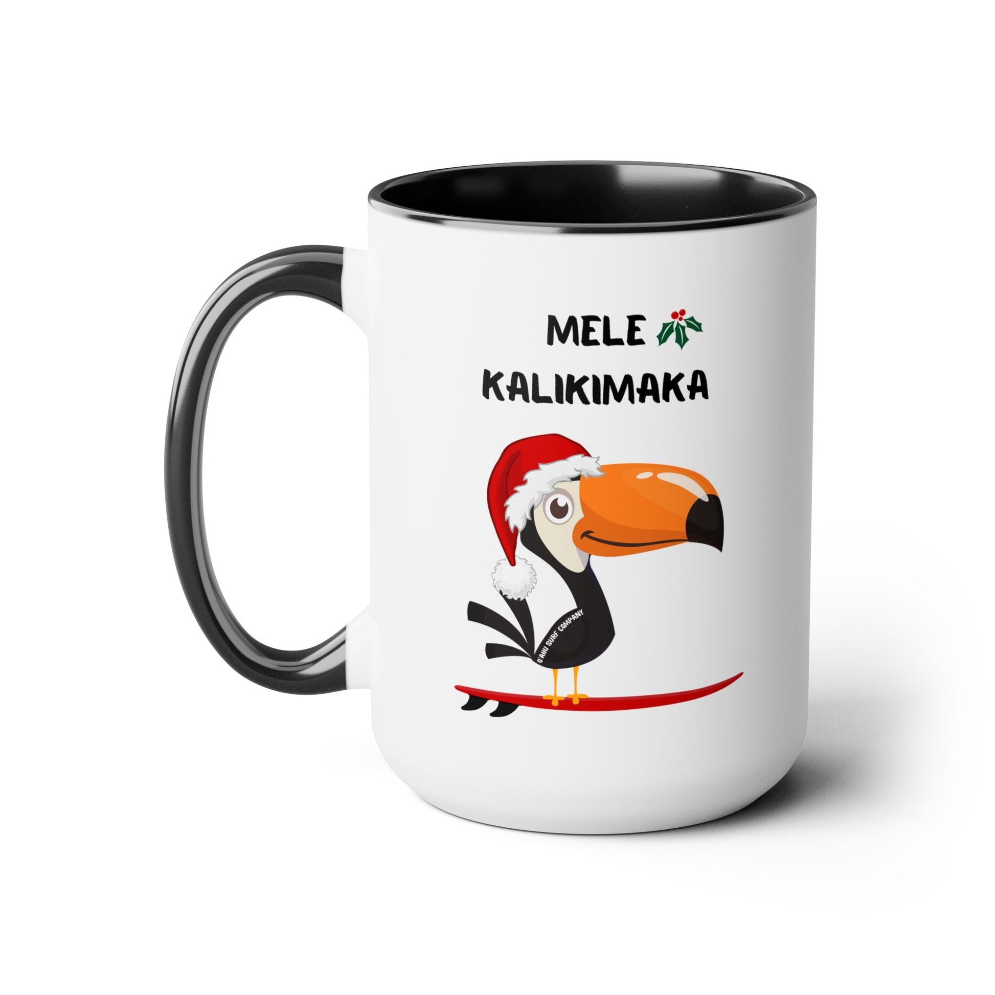 Mele Kalikimaka Toucan Surfing Two - Tone Coffee Mug - Hawaii Christmas Holiday Coffee Cup - O'ahu Surf Company