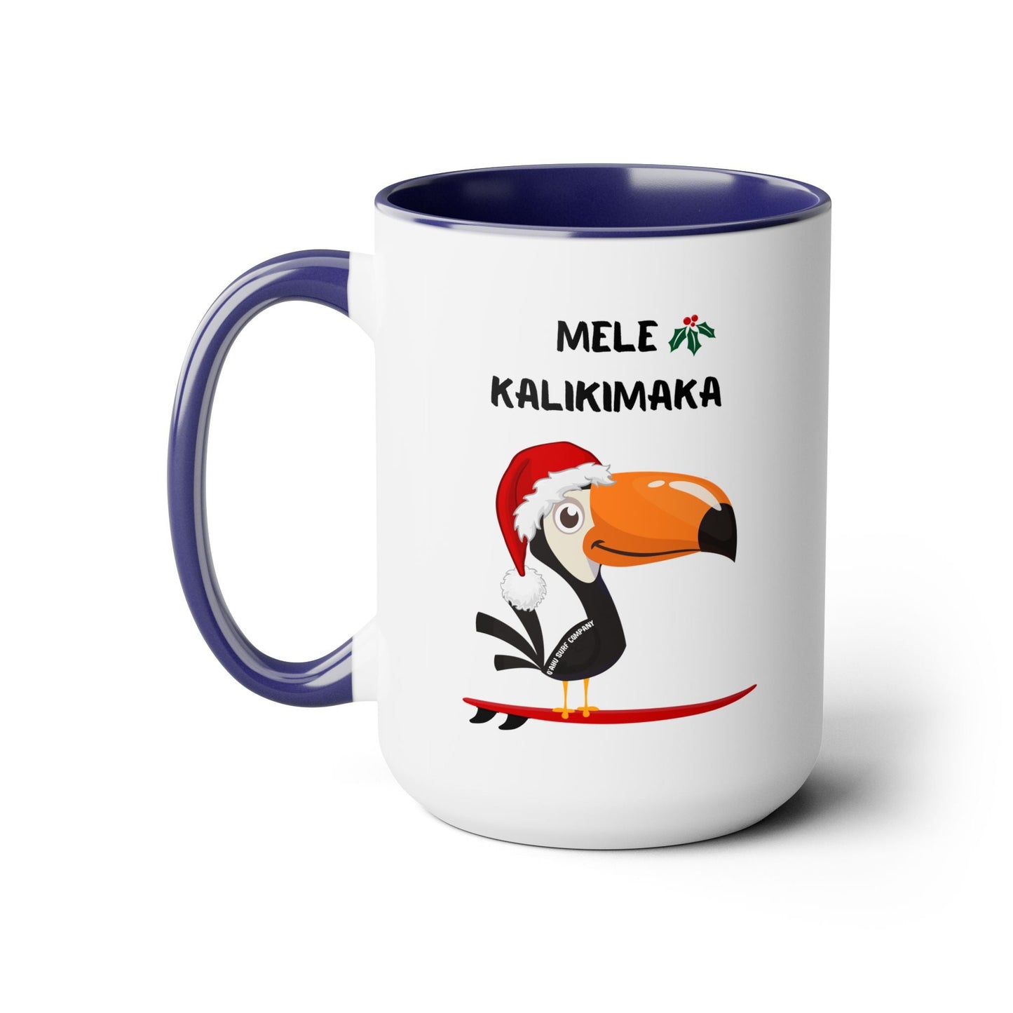 Mele Kalikimaka Toucan Surfing Two - Tone Coffee Mug - Hawaii Christmas Holiday Coffee Cup - O'ahu Surf Company