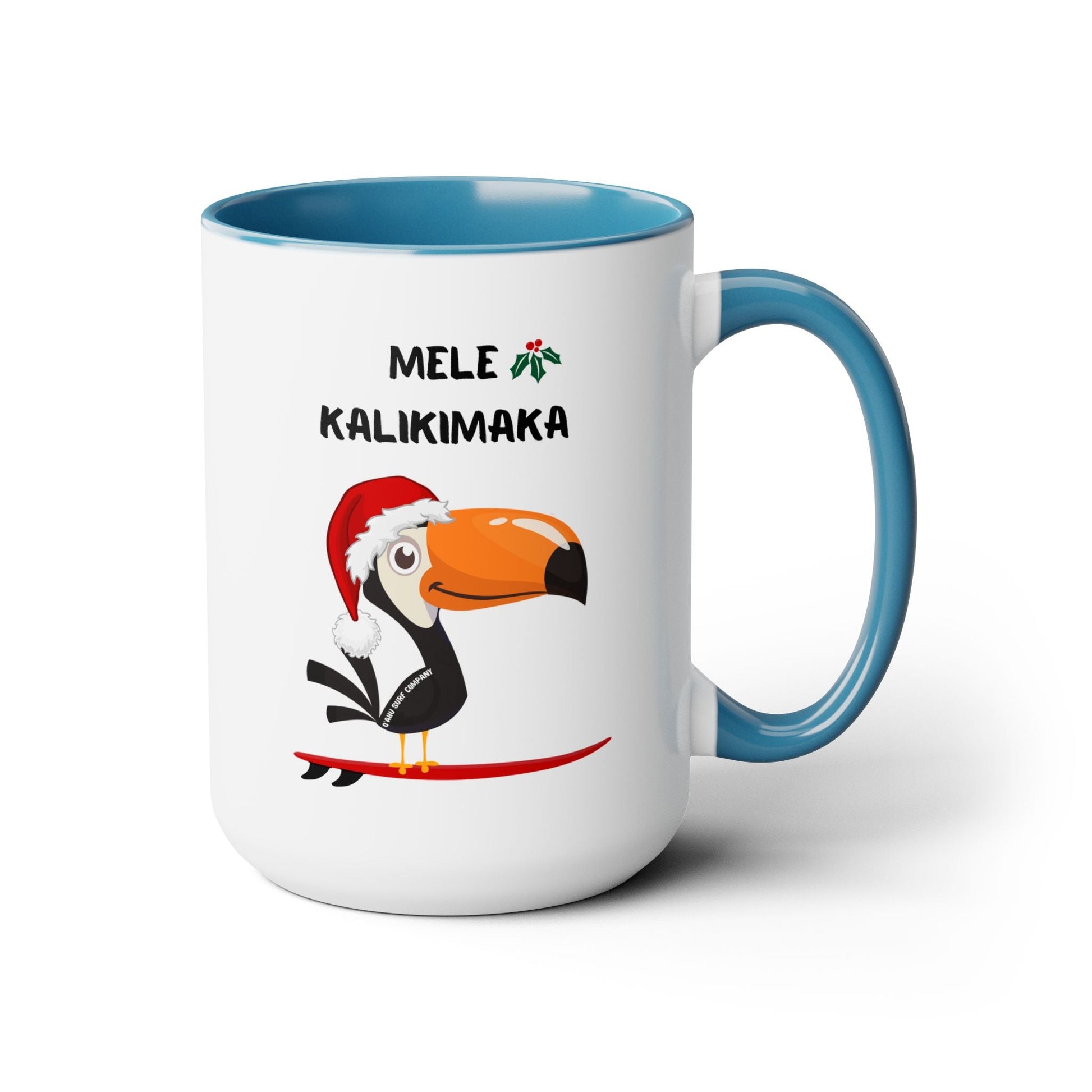 Mele Kalikimaka Toucan Surfing Two - Tone Coffee Mug - Hawaii Christmas Holiday Coffee Cup - O'ahu Surf Company