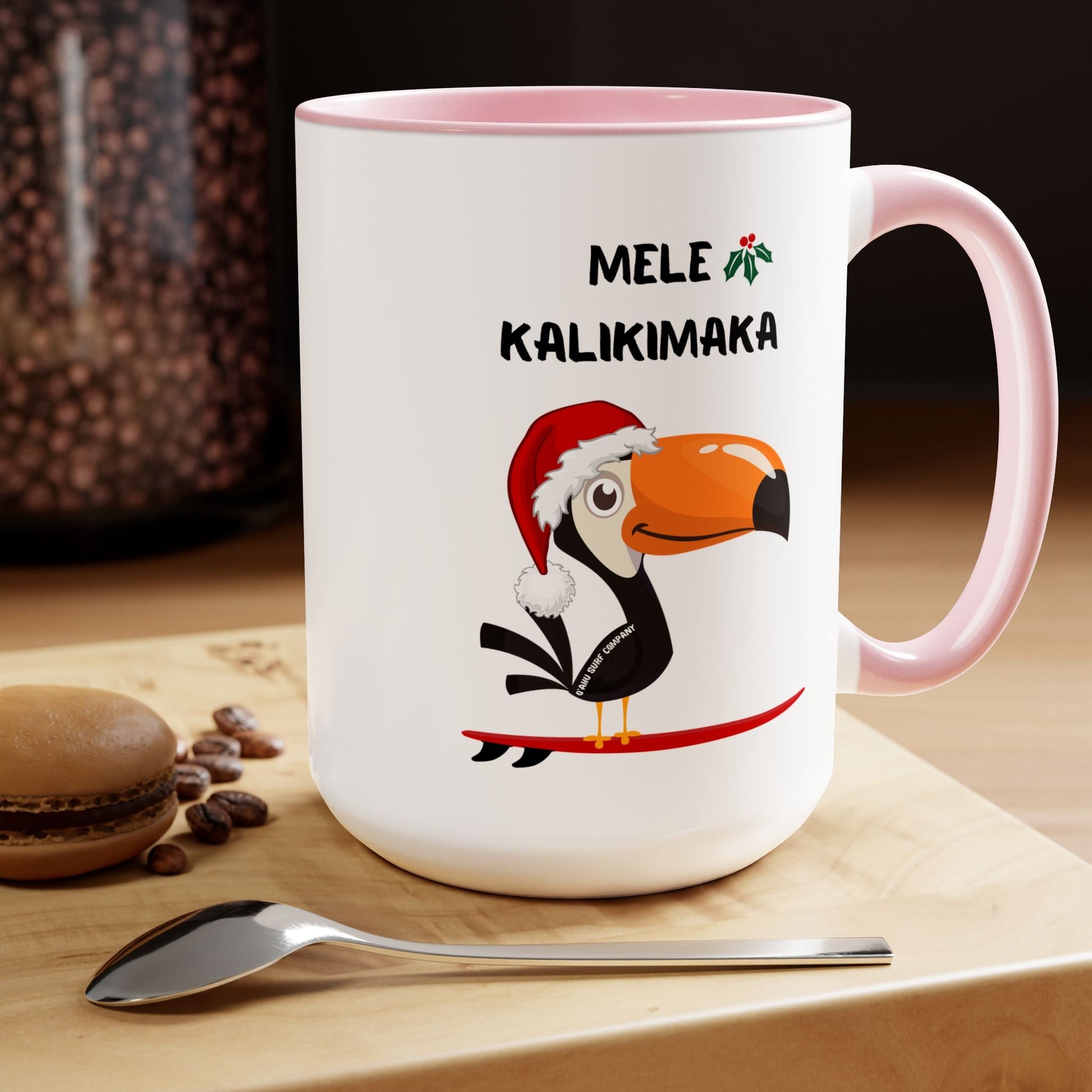 Mele Kalikimaka Toucan Surfing Two - Tone Coffee Mug - Hawaii Christmas Holiday Coffee Cup - O'ahu Surf Company