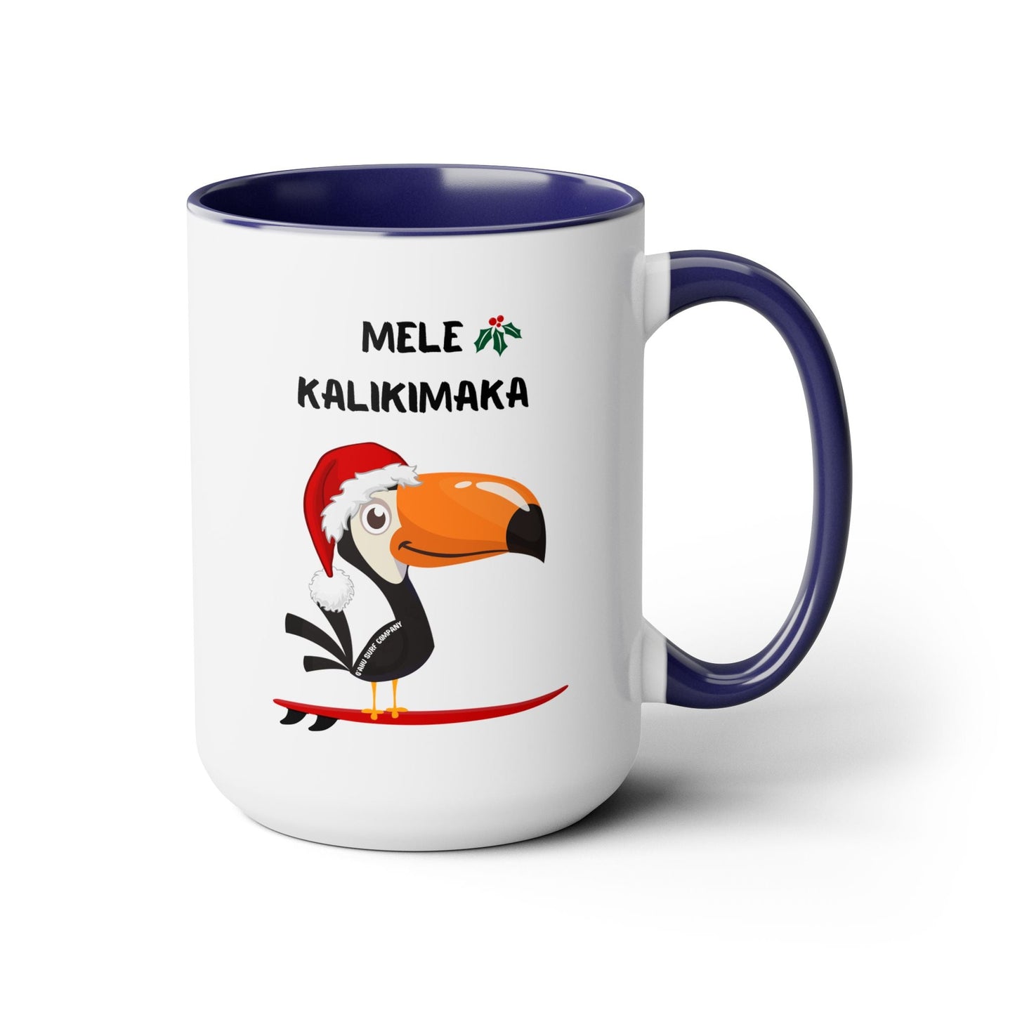 Mele Kalikimaka Toucan Surfing Two - Tone Coffee Mug - Hawaii Christmas Holiday Coffee Cup - O'ahu Surf Company