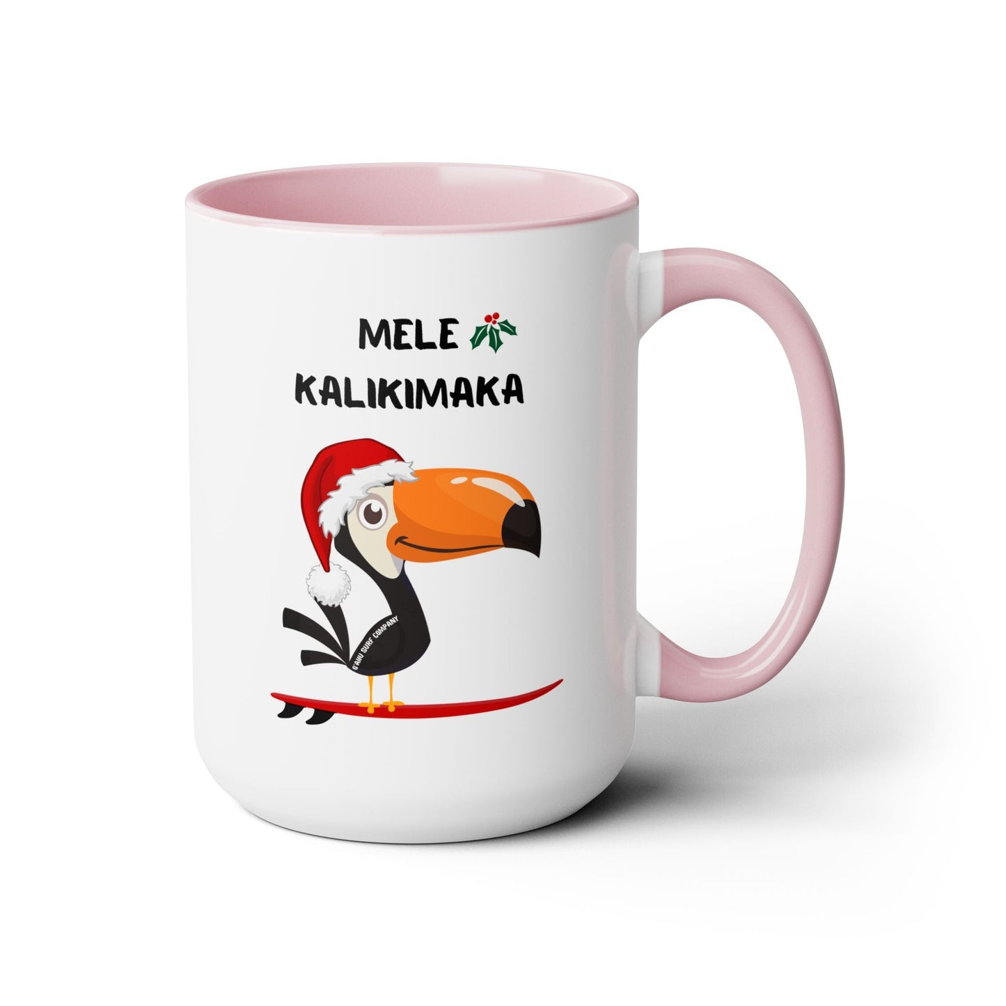 Mele Kalikimaka Toucan Surfing Two - Tone Coffee Mug - Hawaii Christmas Holiday Coffee Cup - O'ahu Surf Company