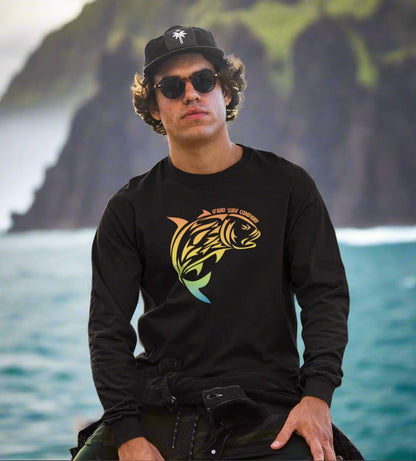 Men's Long Sleeve T-Shirt Featuring Rainbow Ulua Fish - O'ahu Surf Company