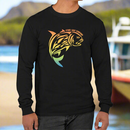 Men's Long Sleeve T-Shirt Featuring Rainbow Ulua Fish - O'ahu Surf Company