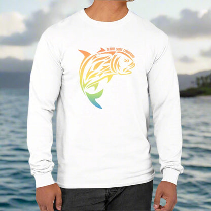 Men's Long Sleeve T-Shirt Featuring Rainbow Ulua Fish - O'ahu Surf Company