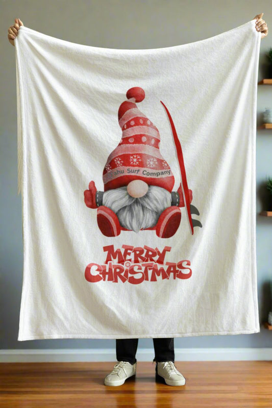 Merry Christmas Gnome Surfer Fleece Throw Blanket - O'ahu Surf Company