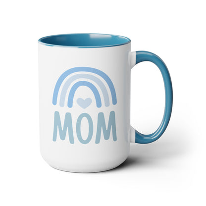 Mom Rainbow Heart Love Mom Two-Tone Coffee Mug, 15oz - O'ahu Surf Company