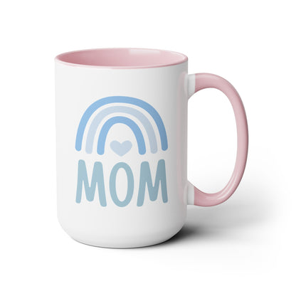 Mom Rainbow Heart Love Mom Two-Tone Coffee Mug, 15oz - O'ahu Surf Company