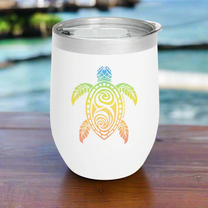 Oahu Hawaii Rainbow Green Sea Turtle Wine Tumbler 12oz - O'ahu Surf Company