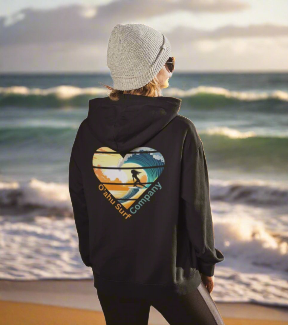 Oahu Hawaii Surfer Heart Hooded Sweatshirt - O'ahu Surf Company