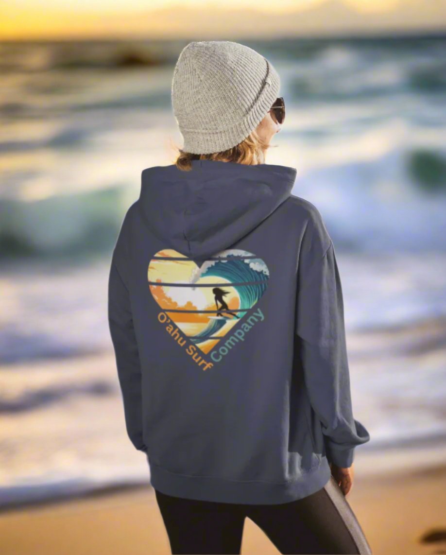 Oahu Hawaii Surfer Heart Hooded Sweatshirt - O'ahu Surf Company