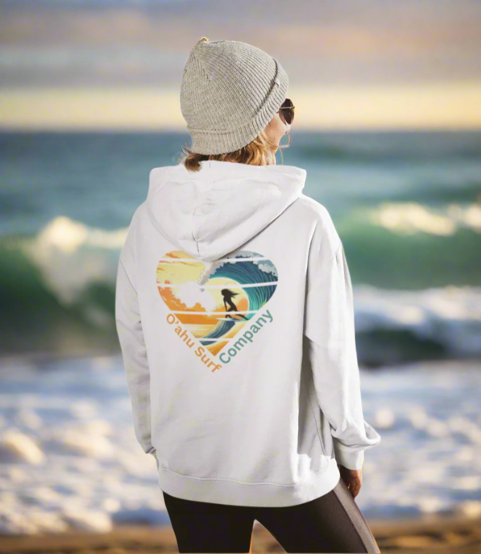 Oahu Hawaii Surfer Heart Hooded Sweatshirt - O'ahu Surf Company