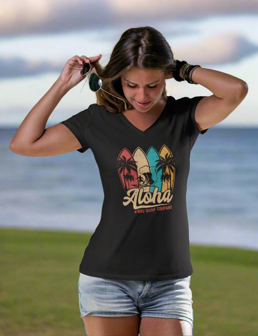 O'ahu Surf Company Aloha Surf Board Unisex V - Neck T-Shirt - O'ahu Surf Company