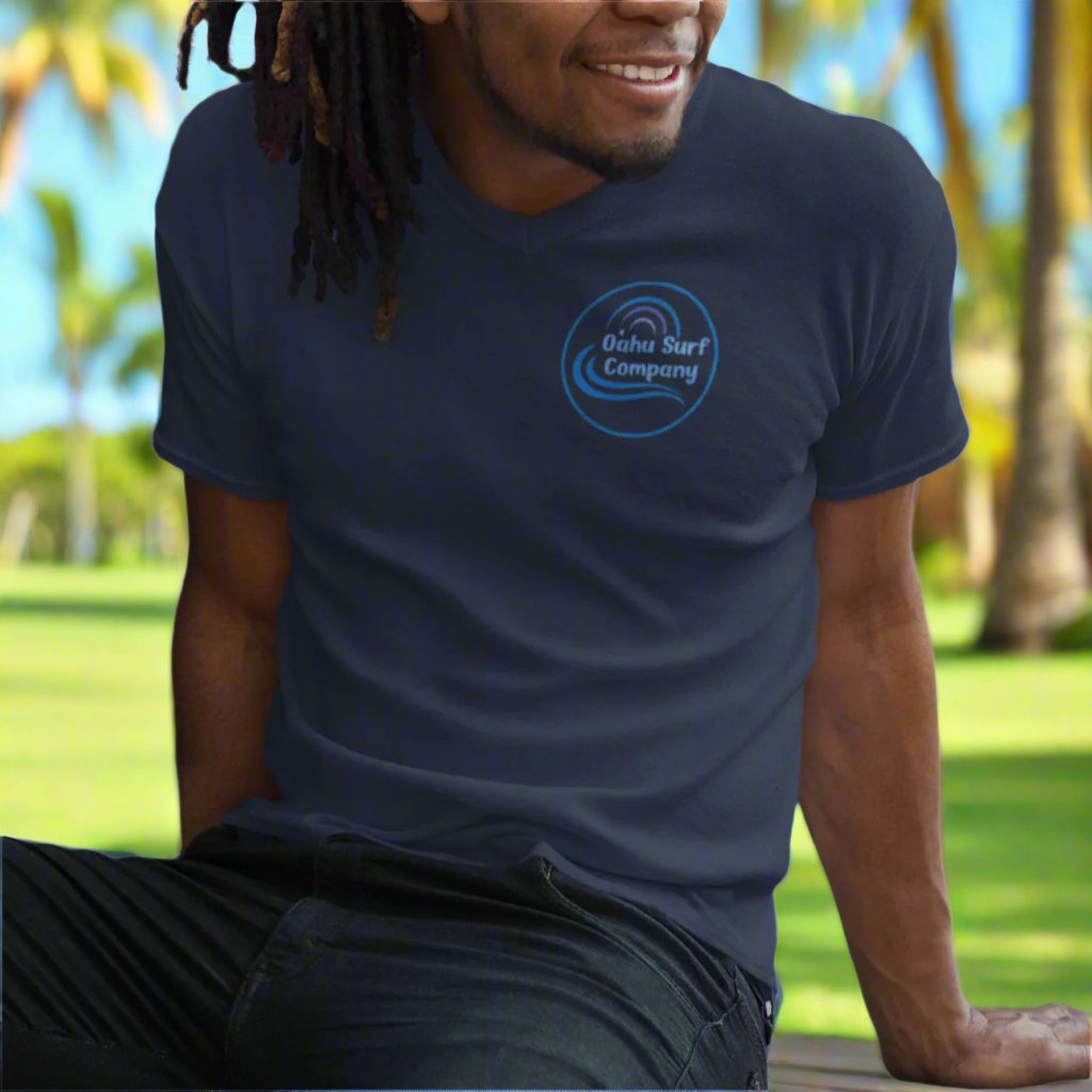 O'ahu Surf Company Blue Logo V - Neck T-Shirt - O'ahu Surf Company