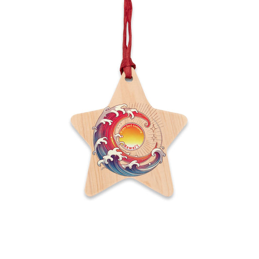 O'ahu Surf Company Ocean Wave Holiday Hawaii Wooden Ornament - O'ahu Surf Company