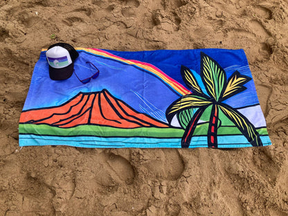 Rainbow Diamond Head Crater Waikiki Beach Towel - O'ahu Surf Company