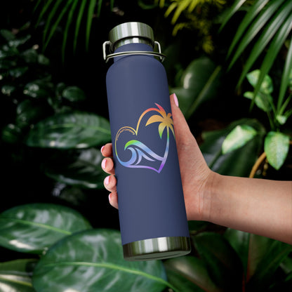 Rainbow Heart Wave Hawaii Copper Vacuum Insulated Bottle 22oz - O'ahu Surf Company