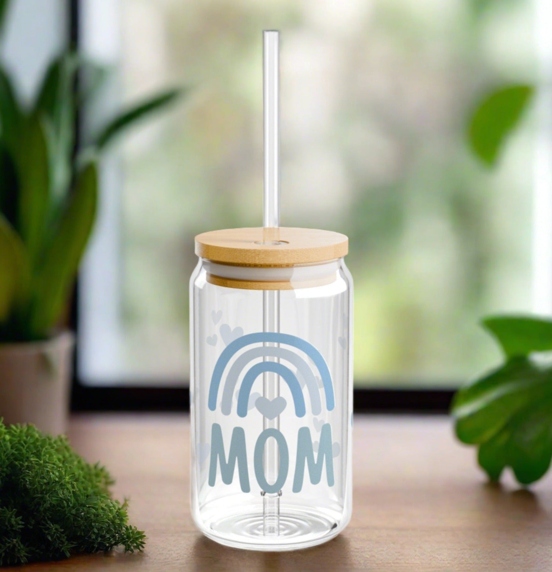 Rainbow Hearts Love Mom Sipper Glass, 16oz - O'ahu Surf Company