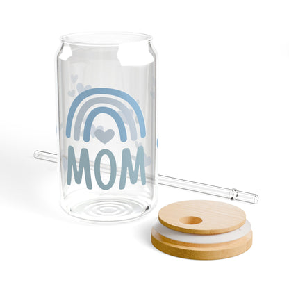 Rainbow Hearts Love Mom Sipper Glass, 16oz - O'ahu Surf Company