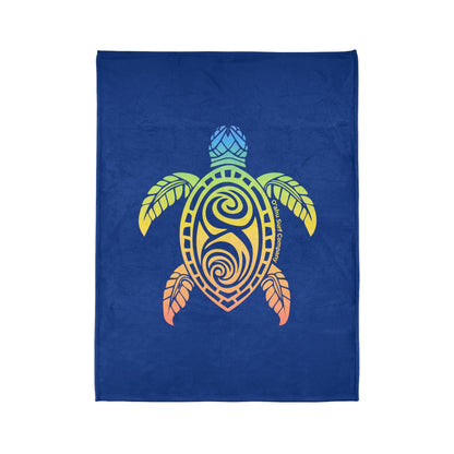 Rainbow Honu Green Sea Turtle Throw Blanket - Dark Blue - O'ahu Surf Company