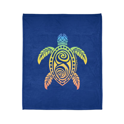 Rainbow Honu Green Sea Turtle Throw Blanket - Dark Blue - O'ahu Surf Company