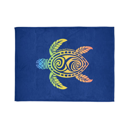 Rainbow Honu Green Sea Turtle Throw Blanket - Dark Blue - O'ahu Surf Company