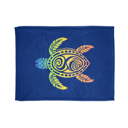 Rainbow Honu Green Sea Turtle Throw Blanket - Dark Blue - O'ahu Surf Company