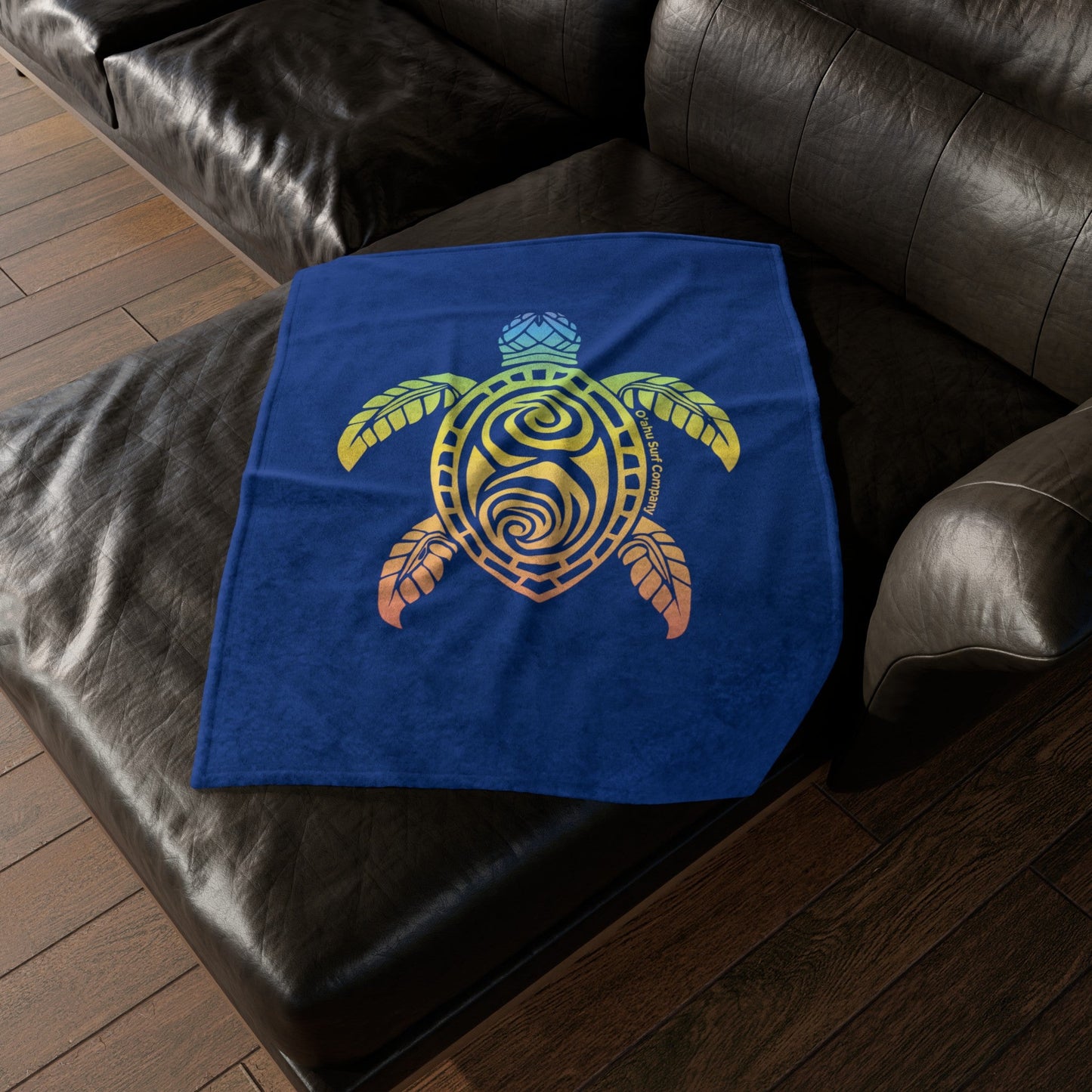 Rainbow Honu Green Sea Turtle Throw Blanket - Dark Blue - O'ahu Surf Company