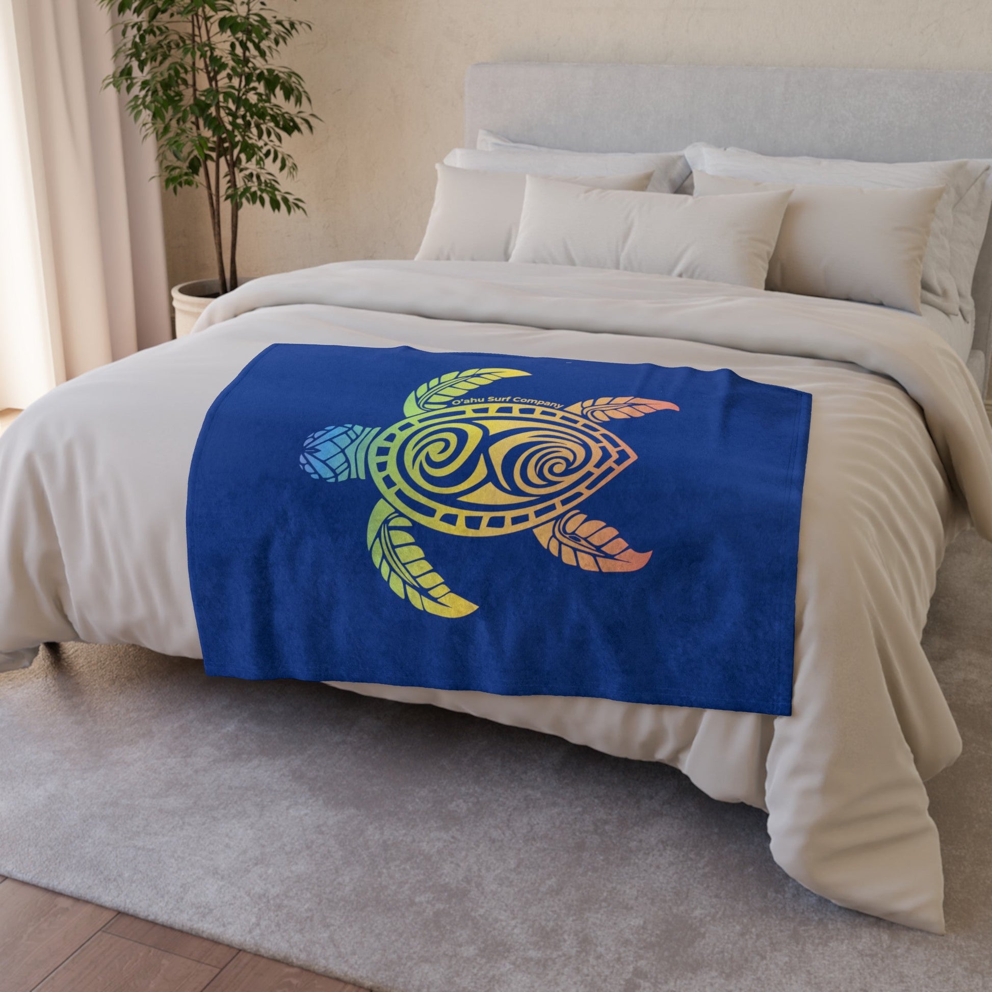 Rainbow Honu Green Sea Turtle Throw Blanket - Dark Blue - O'ahu Surf Company