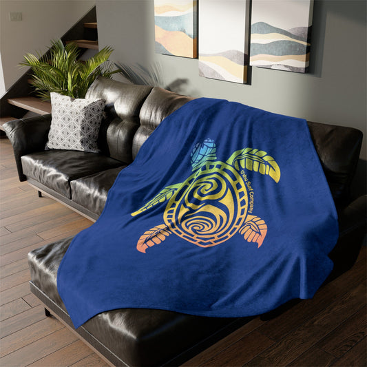 Rainbow Honu Green Sea Turtle Throw Blanket - Dark Blue - O'ahu Surf Company