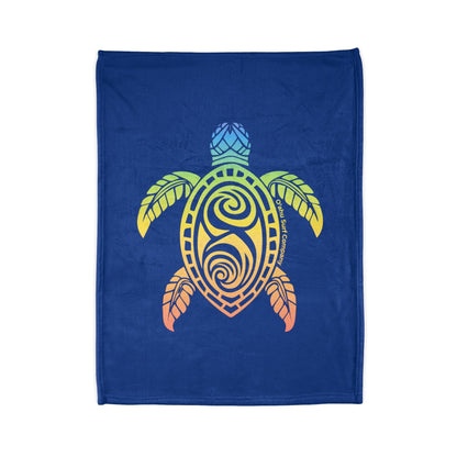 Rainbow Honu Green Sea Turtle Throw Blanket - Dark Blue - O'ahu Surf Company