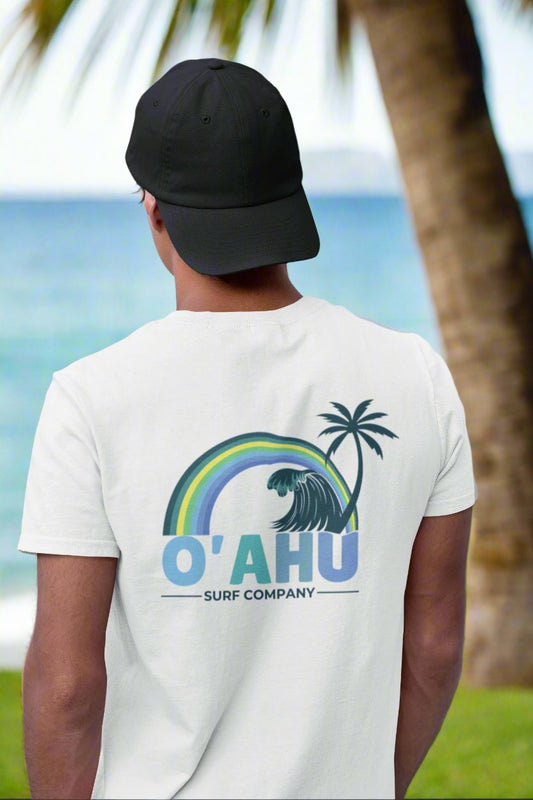 Rainbow Wave Palm T-Shirt – Island Vibes Classic Vintage Surf Style - O'ahu Surf Company