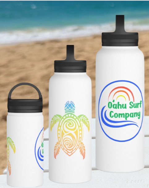 Stainless Steel Water Bottle with Rainbow Sea Turtle Design – Double - Wall Insulated 12oz, 18oz, 32oz - O'ahu Surf Company