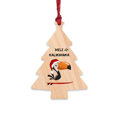 Surfing Toucan Christmas Tree Ornament - Solid Wood - O'ahu Surf Company