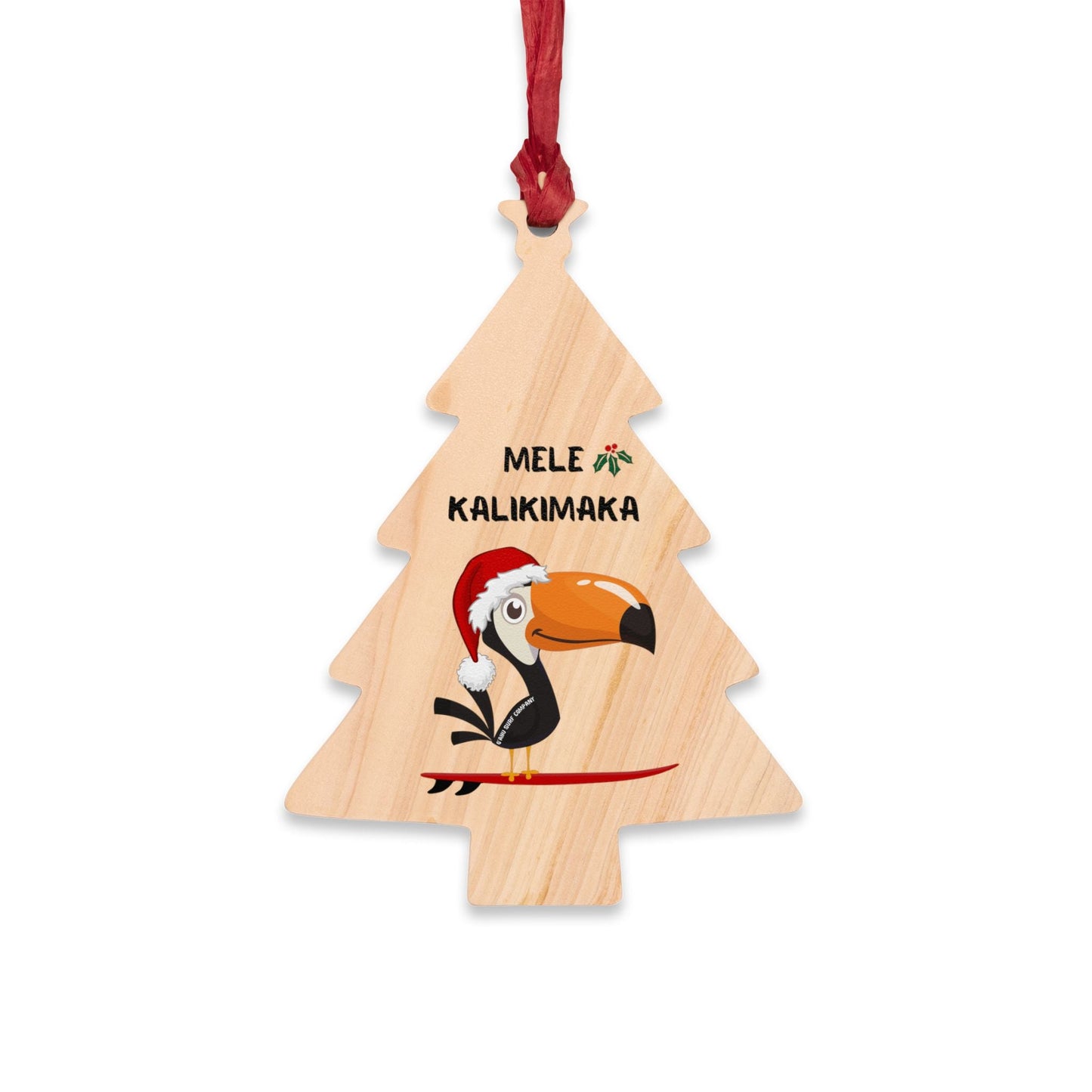 Surfing Toucan Christmas Tree Ornament - Solid Wood - O'ahu Surf Company