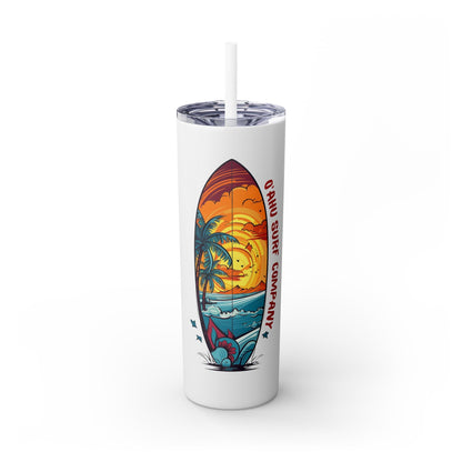 Tropical Beach Surfboard Skinny Tumbler with Straw 20oz - O'ahu Surf Company