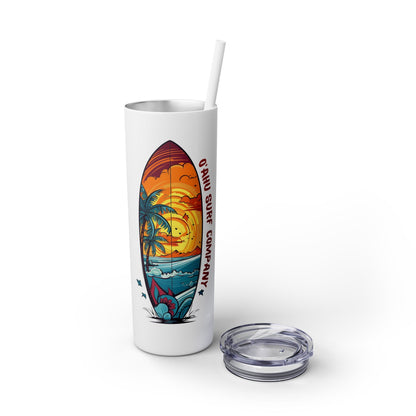 Tropical Beach Surfboard Skinny Tumbler with Straw 20oz - O'ahu Surf Company