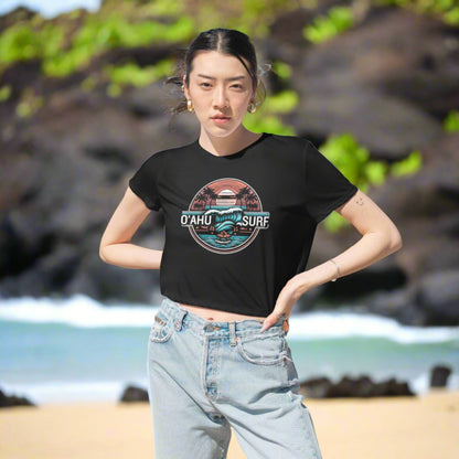 Women's Honolulu Hawaii Coastal Island Sunny Day Flowy Cropped Tee - O'ahu Surf Company