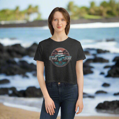 Women's Honolulu Hawaii Coastal Island Sunny Day Flowy Cropped Tee - O'ahu Surf Company