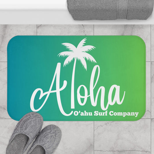 O'ahu Surf Company Aloha Bath Mat - Blue and Green - O'ahu Surf Company