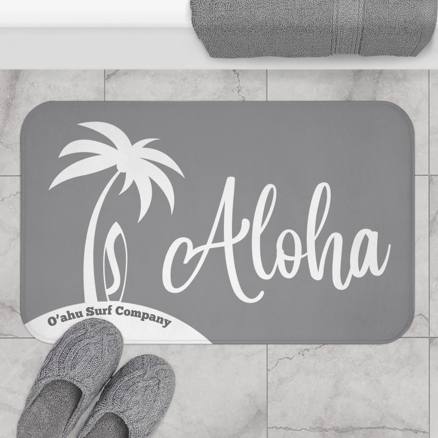 O'ahu Surf Company Aloha Bath Mat - Grey and White - O'ahu Surf Company