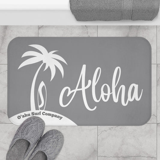 O'ahu Surf Company Aloha Bath Mat - Grey and White - O'ahu Surf Company