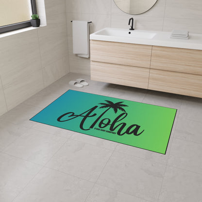 O'ahu Surf Company Aloha Heavy Duty Floor Mat - Blue and Green. Floor Mats. 36" × 60". Features Aloha tropical island vibe.