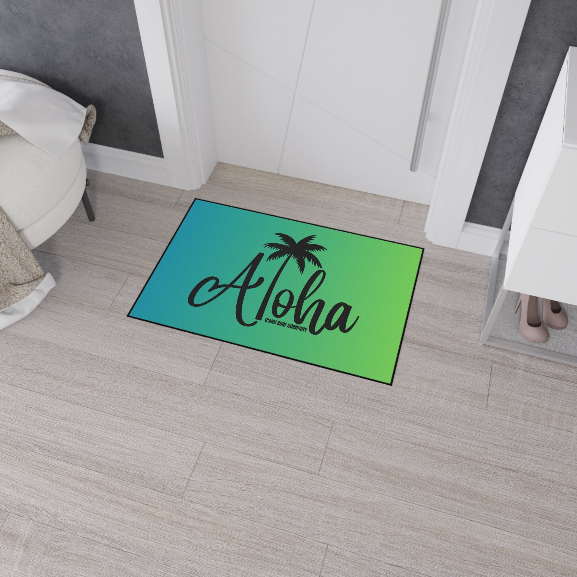 O'ahu Surf Company Aloha Heavy Duty Floor Mat - Blue and Green. Floor Mats. . Features Aloha tropical island vibe.